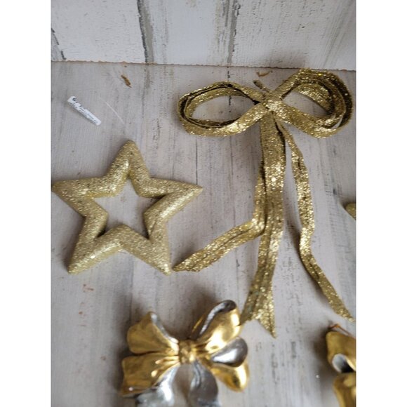Unique ribbon golden star ornament Xmas set glitter - Picture 4 of 7